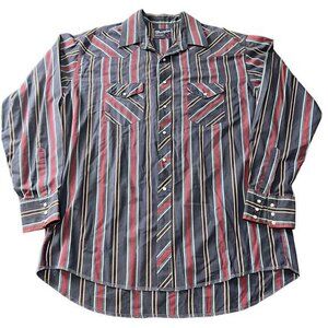 Wrangler Western Shirt Mens X Long Tails Striped Pearl Snap Long Sleeve |B1